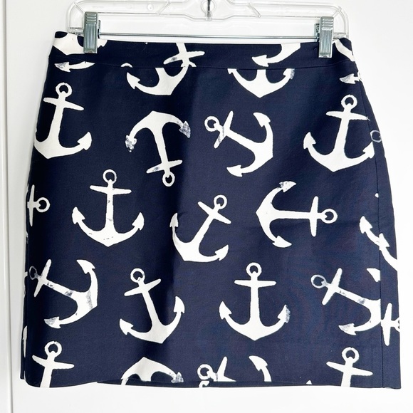 J. Crew Nautical Skirt Anchors Navy Blue White Size 4 - Picture 2 of 7